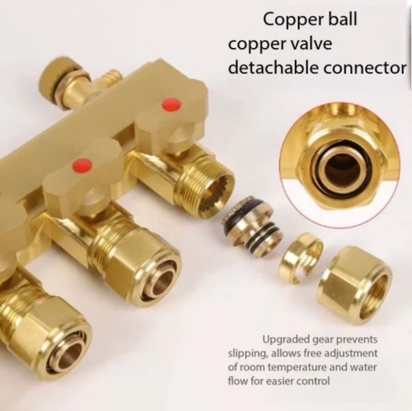 All-copper large flow thickened floor heating water separator Household geothermal floor heating assembly water separator 32mm