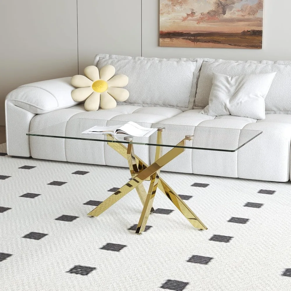 

Glass Coffee Table with Chromed Legs, Rectangle Modern Living Room Table for Home Office Living Room (Gold, 40”x20”x17”