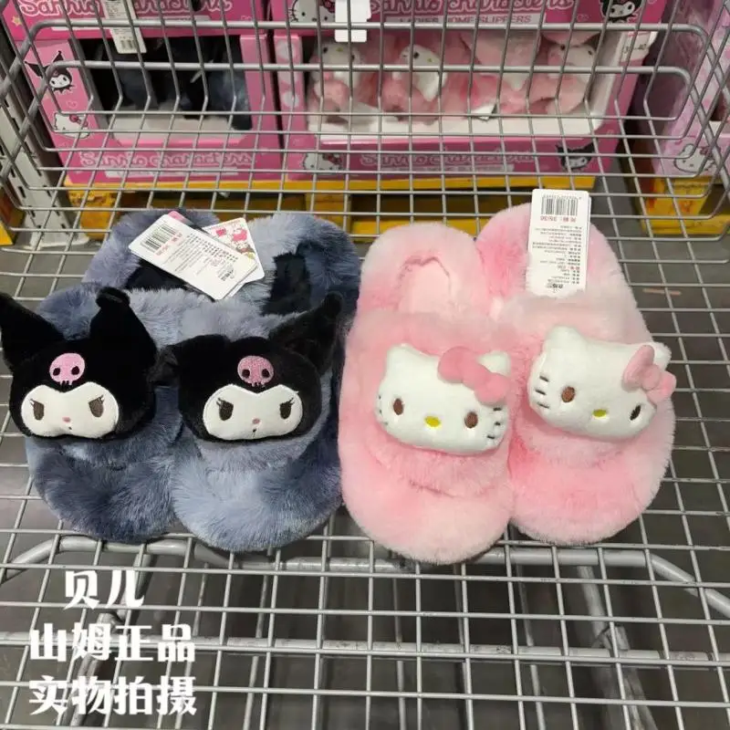 

In Stock New Sanrio Hello Kitty Kuromi Sesame Street Plush Slippers Trendy Cute Autumn And Winter Home Outdoor Slippers