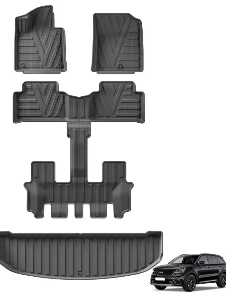 기아 쏘렌토 연료 버전 2021-2024 TPE 3D 자동차 바닥 매트, 트렁크 패드 액세서리, 발 매트, 무취 방수 트레이 