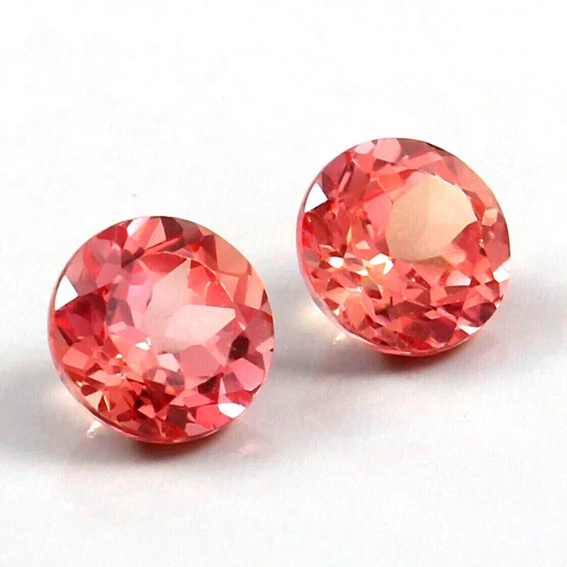 قطع طبيعي Padparadscha الياقوت جولة اكسيد الالمونيوم الاصطناعية مجموعة فضفاضة الأحجار الكريمة تمرير الماس اختبار القلم