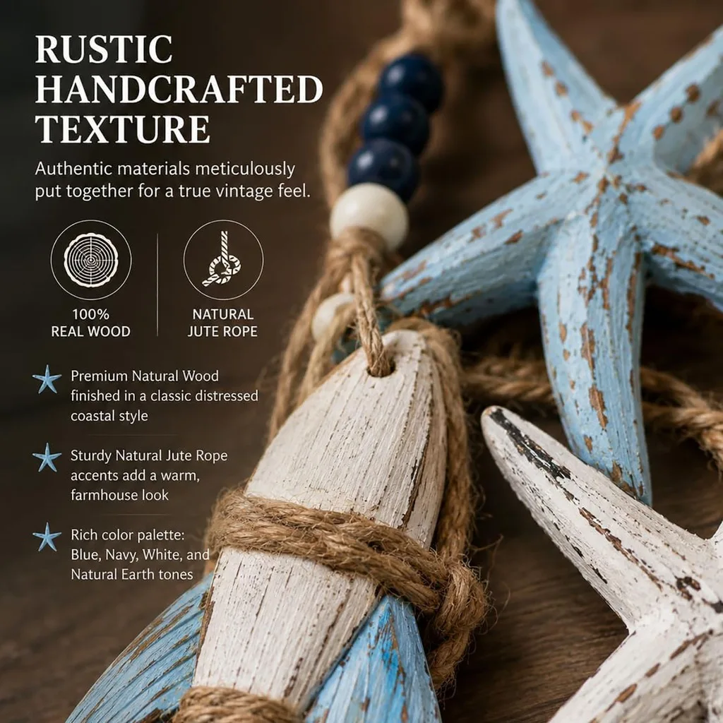 Wooden Fish Hanging Decor Glare-Free Nautical Wall Decor Wooden Nautical Starfish Water-Resistant For Windowsills Walls Shelves