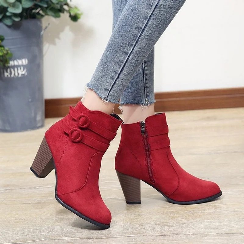 

Women Boots Plus Size Spring Autumn 2022 New Flock Ankle Fahsion Modern Boots High Heel Woman Botas De Mujer Casual Ladies Boots