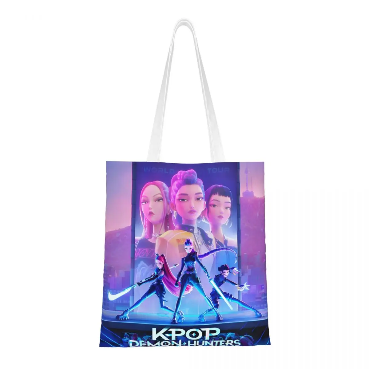 

KPop Demon Hunters Anime Canvas Tote Bag Fashion Large Capacity Shopping Bag for Unisex Student Bags