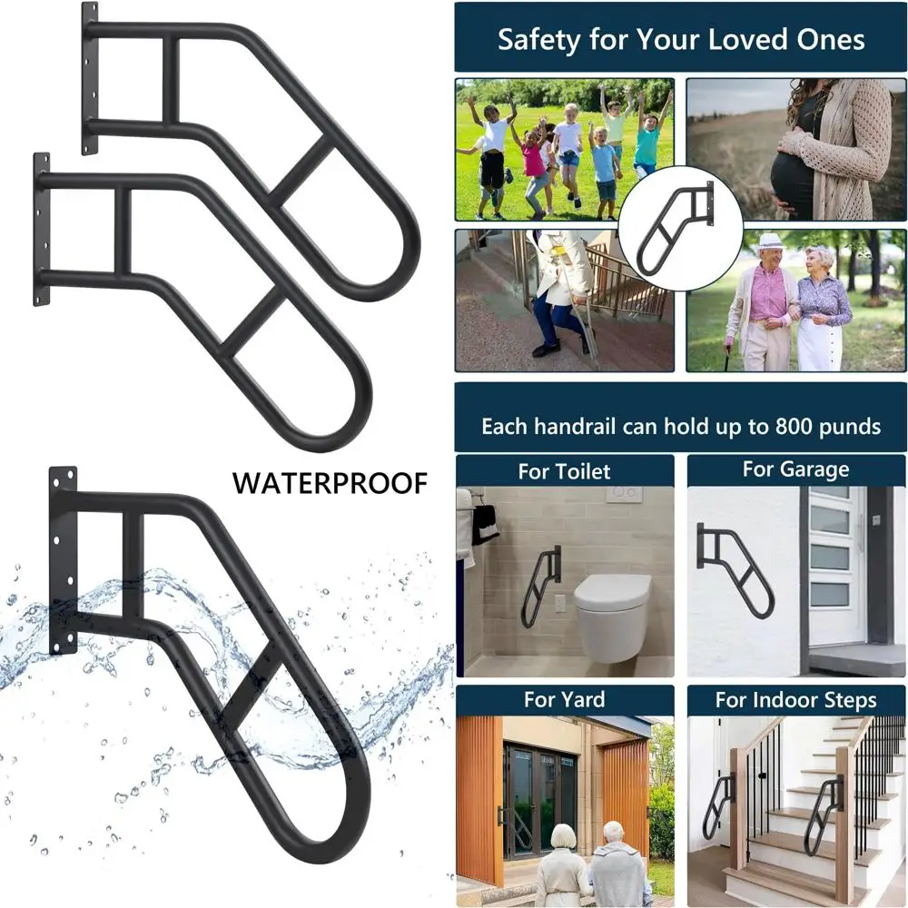 

Поруки для уличной лестницы для безопасности пожилых людей, U-образное настенное крепление, сверхмощная способность 800 фунтов, опорная планка для сада на крыльце