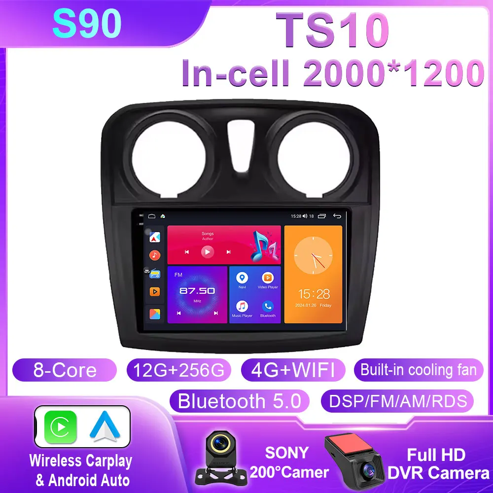 Android 14 Carplay Auto Voor Renault Logan 2 Sandero 2 2012-2016 2017 2018 2019 Autoradio Multimedia Speler stereo GPS WIFI DPS
