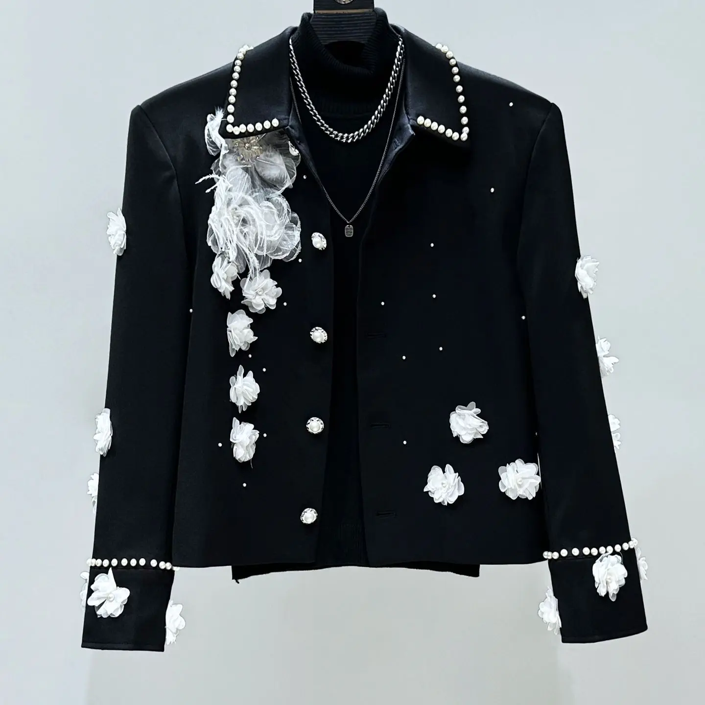 

Дизайн тяжелой промышленности, трехмерная мужская нишевая модная короткая куртка, индивидуальный топ с цветочным принтом