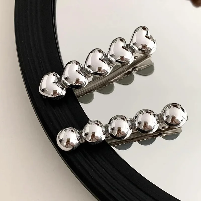 

2 шт., нишевый дизайн, серебряная заколка для волос в форме сердца, милый темперамент, заколка для челки, корейская заколка в виде утконоса на затылке, универсальная заколка для волос