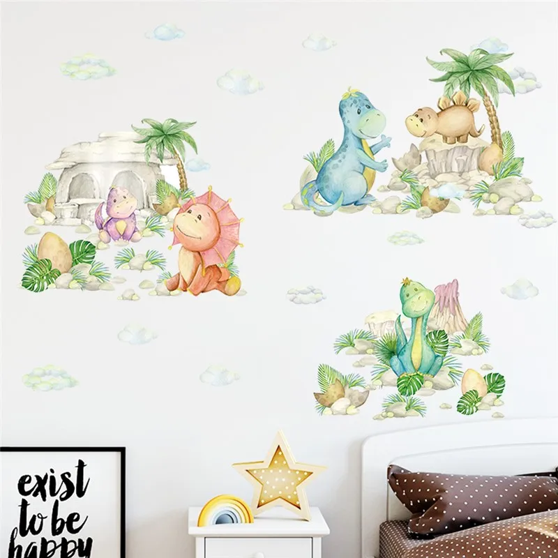 Cute Baby Dinosaurs Wall Stickers For Kindergarten Home Decoration Diy Safari Triceratops Mural Art Kids Room Decals Pvc Poster