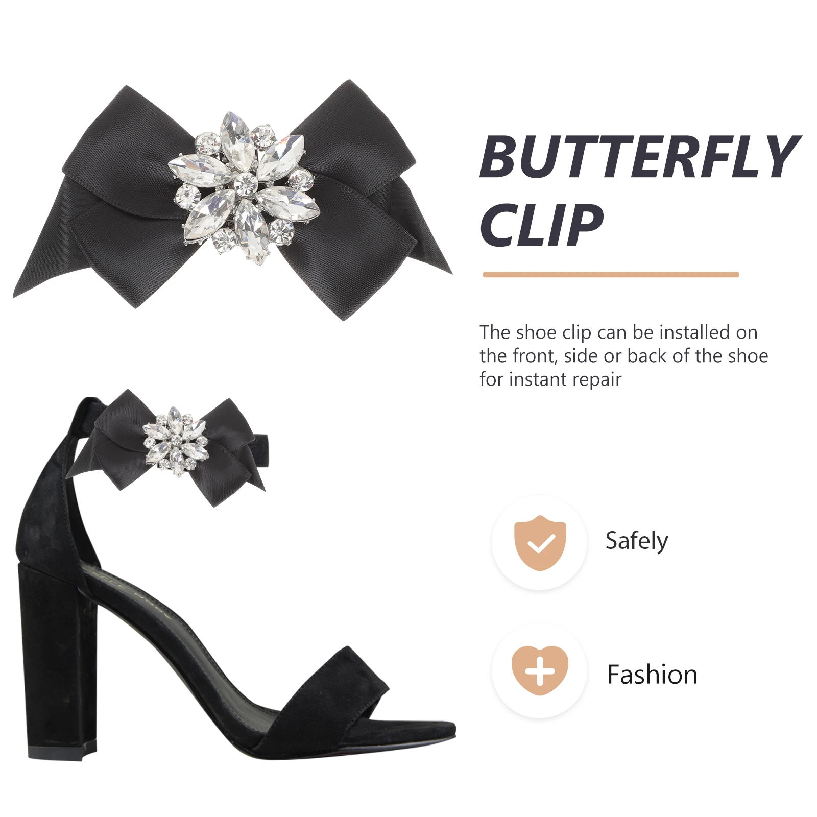 

2pcs Bow Shoe Clips for Pumps Decorative Crystal Wedding Heels Buckles Black Women Accessories Shoe Jewelry Storage