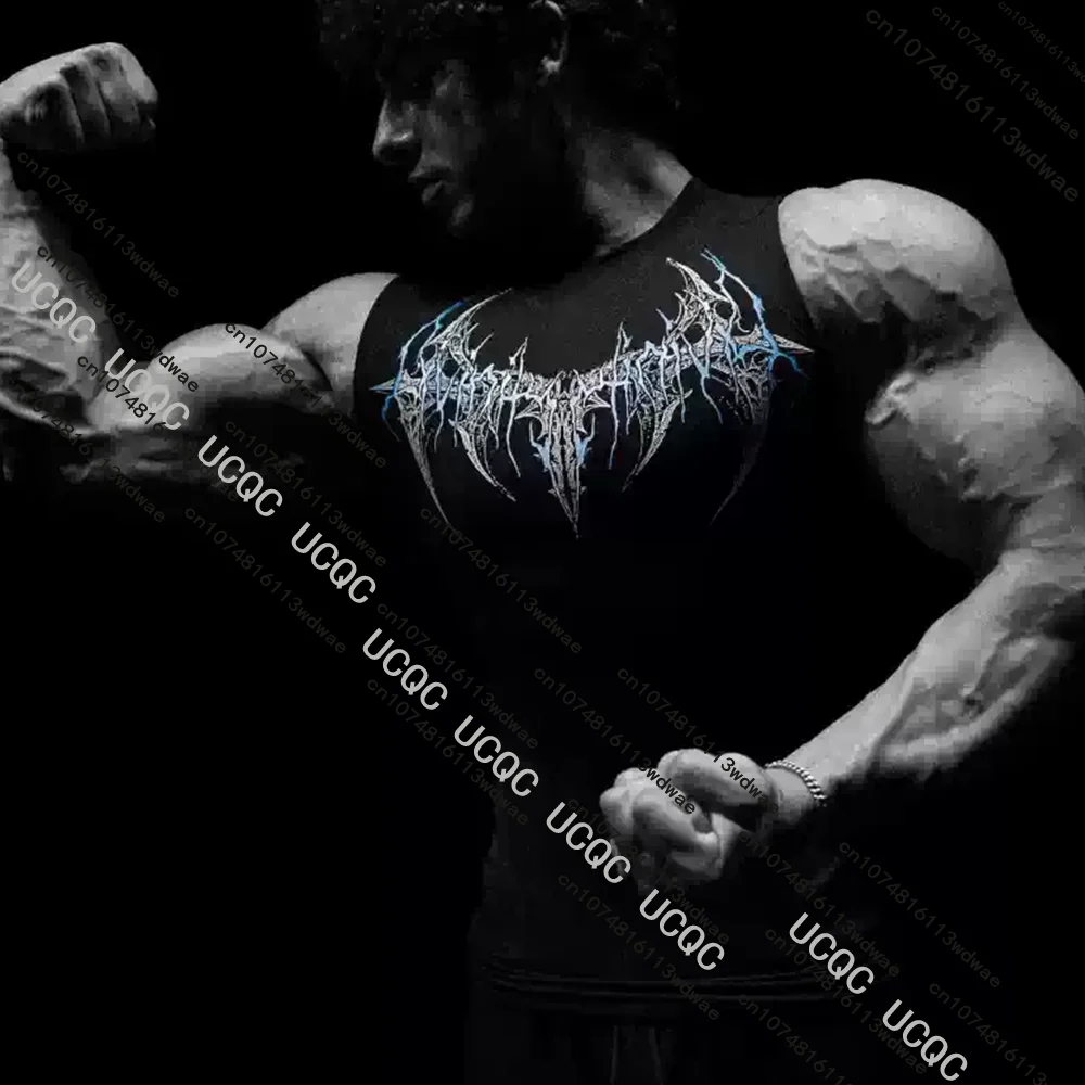 

Vitality Muscle Men Fitness Sleeveless Vest With Avant-garde Punk Rock GYM Contrasting Gothic Bodybuilding Sleeveless T-shirt
