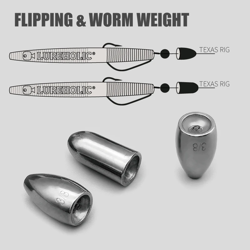 Lureholic Texas Tungsten Sinkers Flipping Worm 1/16-2 OZ Bullet Weights Columnar 3.5-56g Bass Fishing Lures Akcesoria
