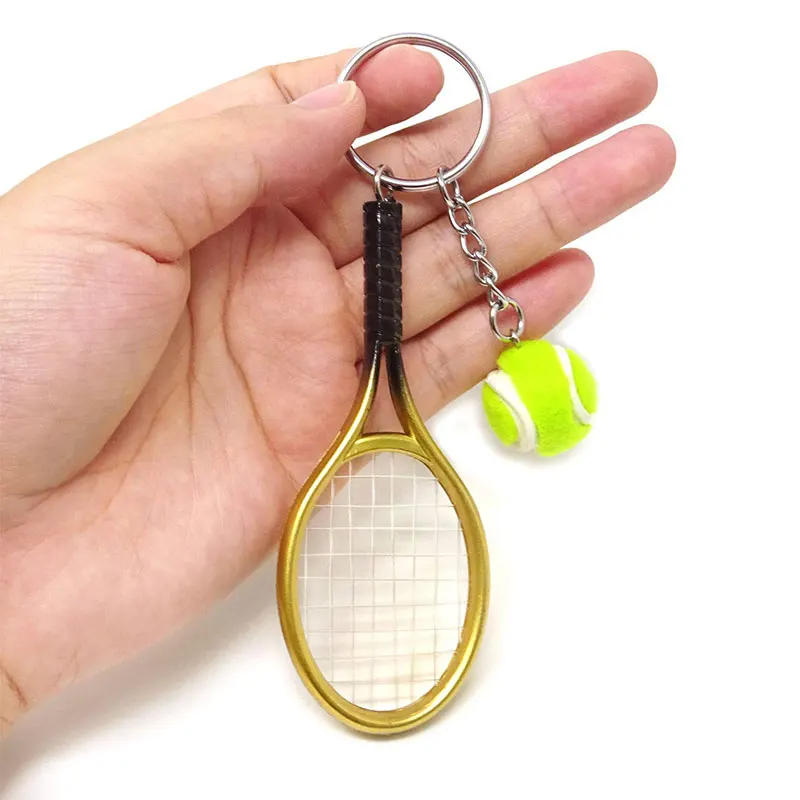 1 Piece Mini Tennis Ball and Racket Model Keychain Metal Novelty Handbag Lover Sport