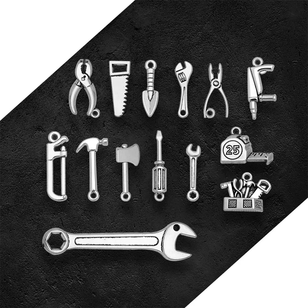 Antique Silver Plated Wrench Screwdriver Axe Hammer Charms Saw Pliers Pendants For Diy Jewelry Making Findings Craft Wholesale - view 3