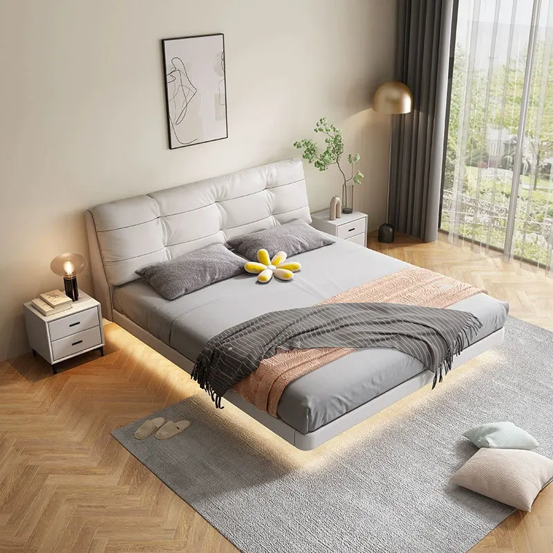 

Minimal suspension leather master bed