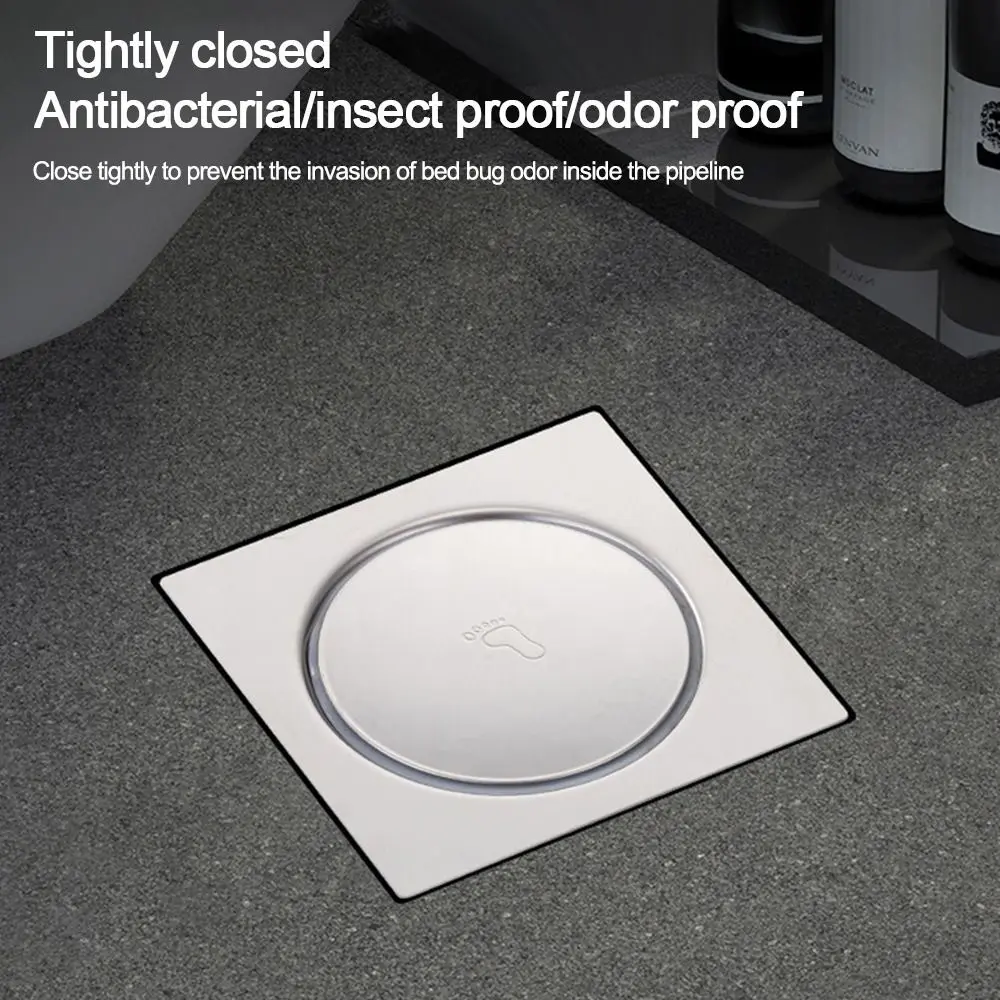 

Creative Stainless Steel Press-Type Floor Drain Pop Up Bounce Square Shower Foot Floor Drain Removable Anti-odor Drain Filter