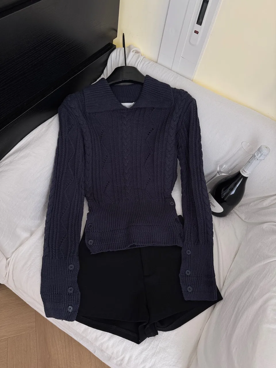 เสื้อสเวตเตอร์แขนยาวคอปกพับได้สำหรับผู้หญิง ฤดูใบไม้ร่วง ฤดูหนาว แขนยาวแบบบิดเกลียว สีพื้น เสื้อพูลโอเวอร์พื้นฐาน รุ่น F244