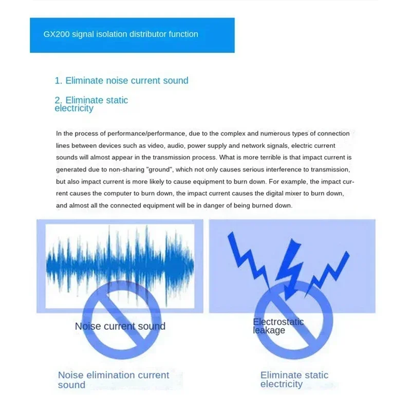 GX200 Audio Isolator Dual-Channel 6.5 XLR Mixer Audio Isolator Current Sound Noise Mixer Microphone Common Ground Filter