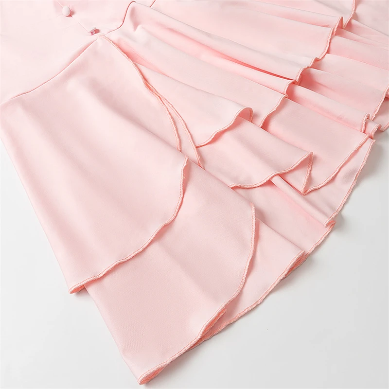 Keyanketian 2025 primavera/outono novo feminino em camadas babados manga alargamento mini vestido assimétrico botões com decote em v vestidos rosa finos