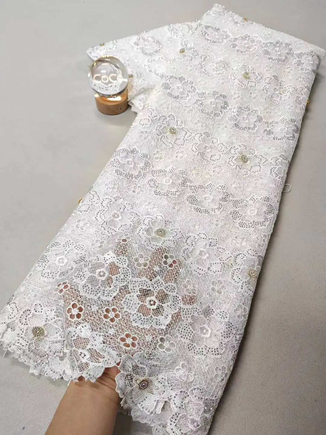 

2025 African Nigerian High Quality Embroidery Lace Fabric Water Soluble Tulle Wedding Party Dress Guipure Sequins 5Yards XL124