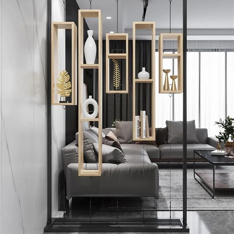 Wholesale Classic Art Display Rack Light Luxury Floor Shelf Fashion Creative Office Room Partition Metal Room Divider
