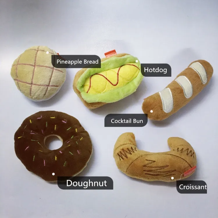 

Dogs Toy Hotdog Croissant Cocktail Bun Pineapple Bread Wistiti Lint Texture Cute Lovely Soundable Pets Dogs Cats 3 Types Options