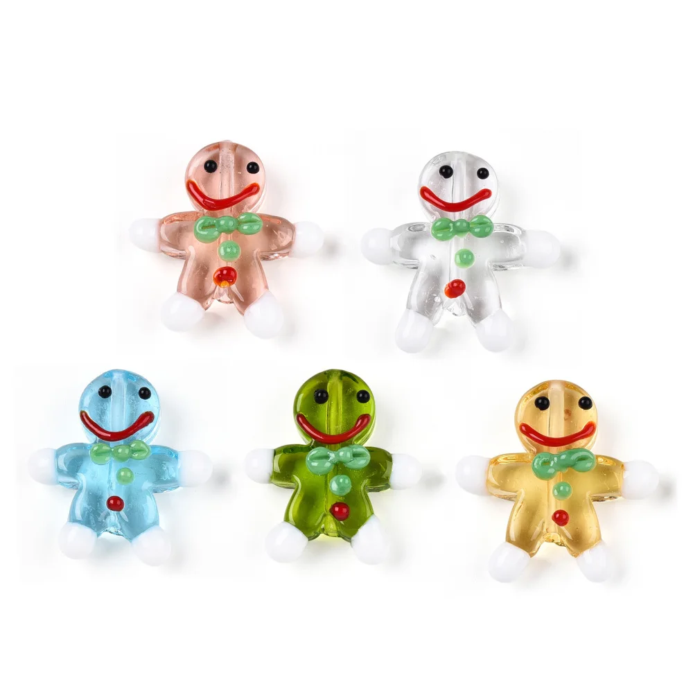 10Pcs Gingerbread Man Handmade Lampwork Beads Cartoon Christmas Loose Spacer Beads for DIY Bracelet Necklace Jewelry Making