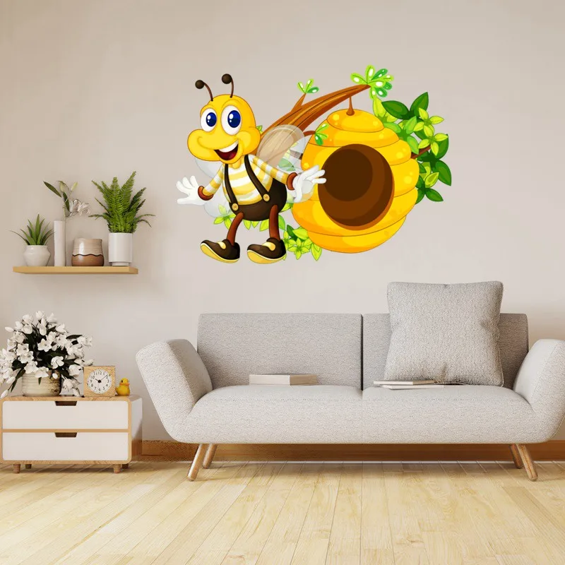 Tri koshki RC077 Cute Little Cartoon Flying Bee Child Wall Sticker Waterproof Decal Home Decoration Kids Room Door Toile Kitchen