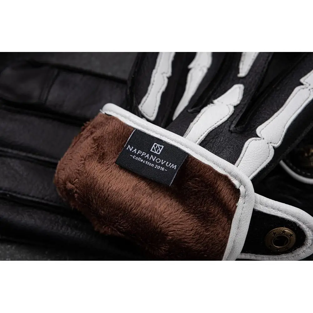 Men's Deerskin Leather Motorcycle Gloves with Non-Slip Palm and Warm Lining for Winter Riding