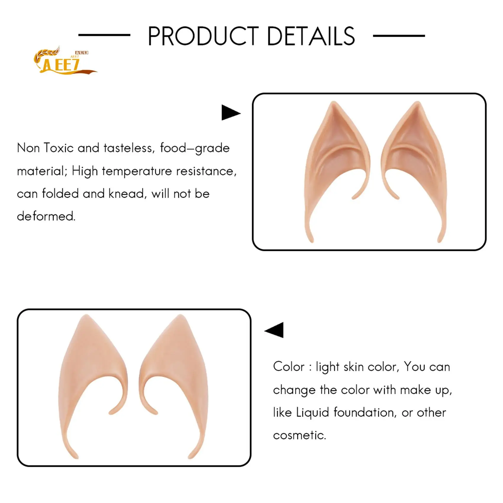 

AEE7-1 Pair PVC Fairy Pixie Fake Elf Ears Halloween Mask New Party Mask Scary Halloween Decoration Soft Pointed Prosthetic Ears