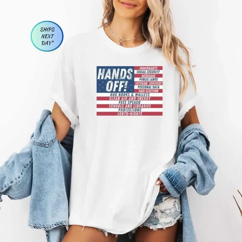 Hands Off Protest T Shirt Activism American Flag Gift Full Size