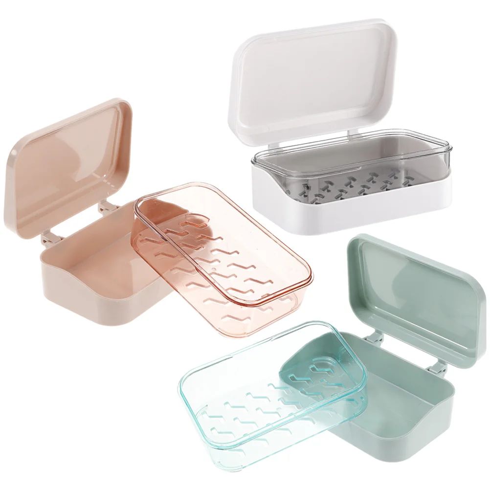 

3pcs Blue ABS Soap Holder Lightweight Bathroom Soap Box Creative Draining Dish Portable Storage Container Travel Friendly Home