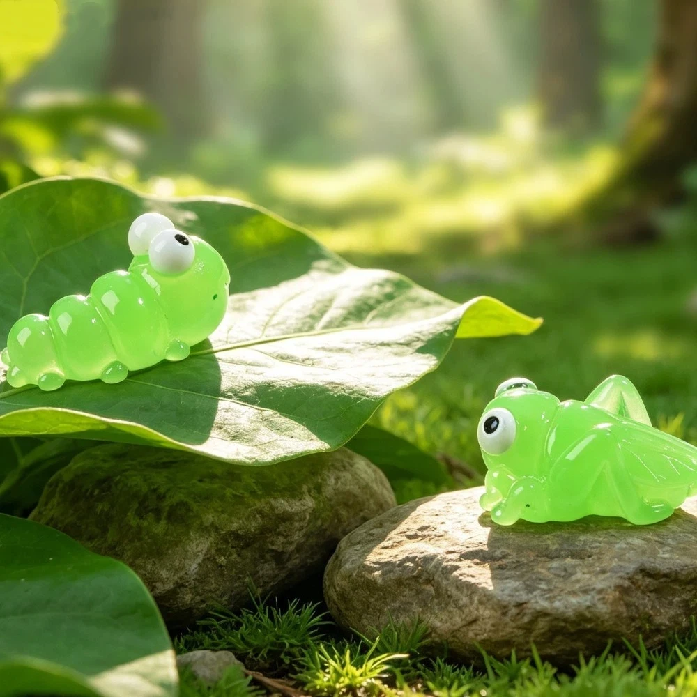 7PCS Cartoon Luminous Insect Ornament Dragonfly Resin Mini Animals Figurines Snail Glow In The Dark Ladybug Decoration Desktop