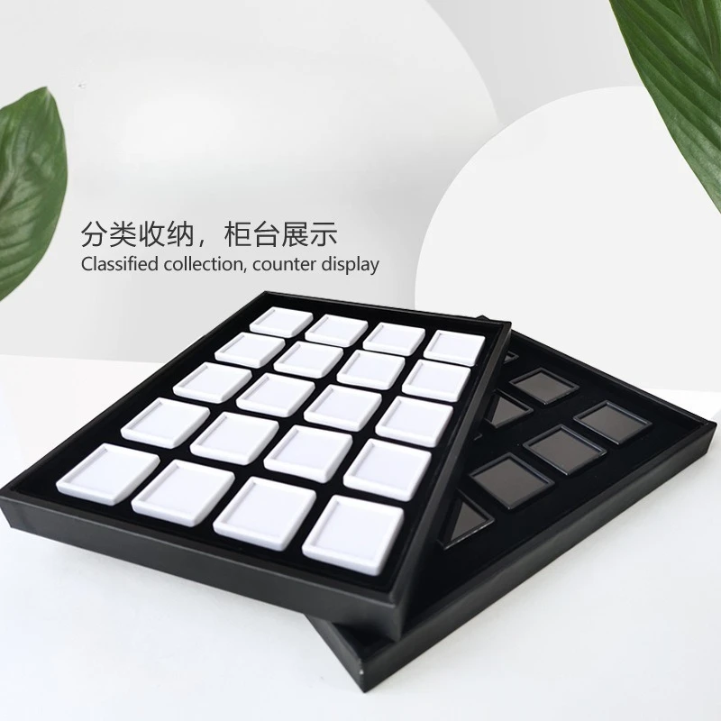 

Naked stone box acrylic square plastic jewelry ring face plate display PU leather tray color treasure box sample box storage
