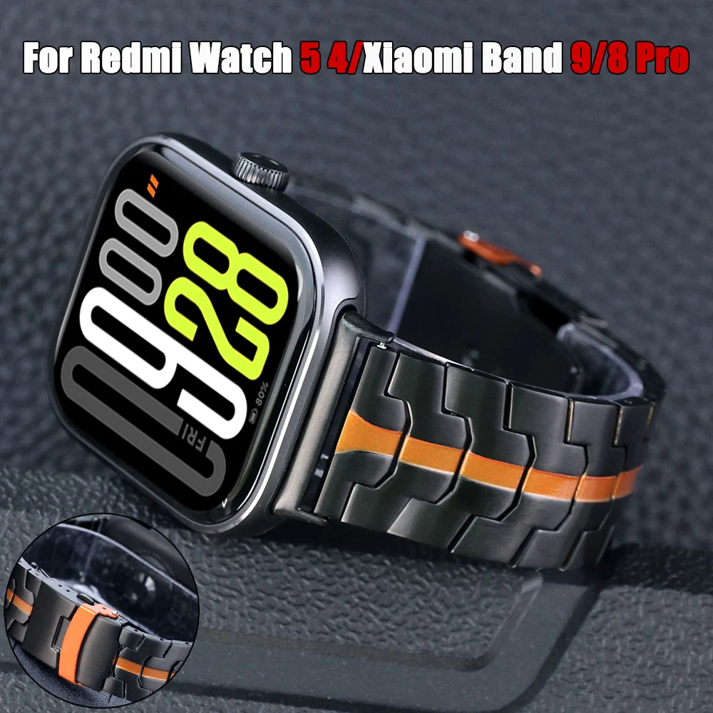 Luxury Stainless Steel Strap For Redmi Watch 5 4 Metal Bracelet Correa For Xiaomi Mi Band 9 Pro Mi Band 8 Pro Smart Watch Band