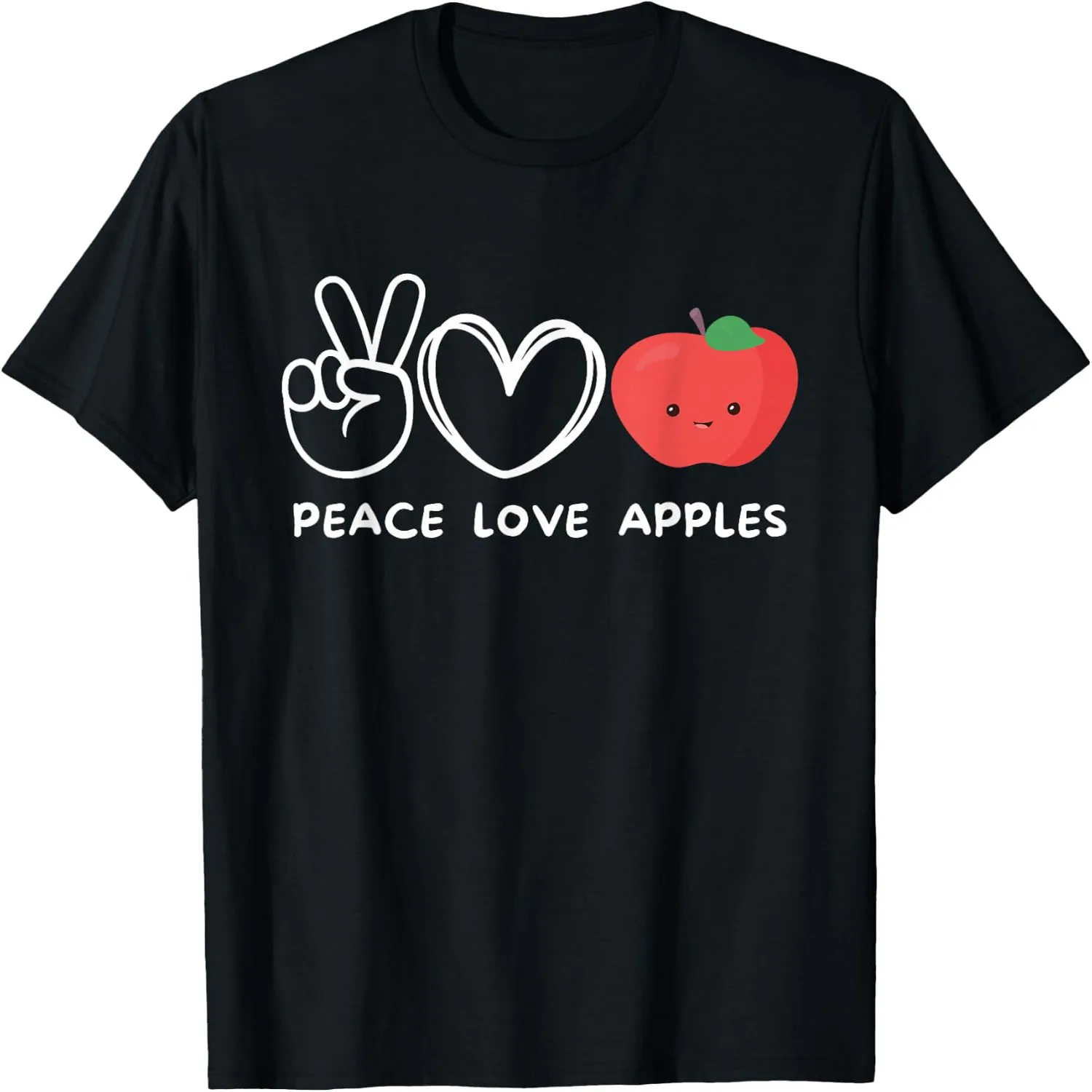 Peace Love Apples Cute Apple Peace Hand Heart Graphic T-Shirt