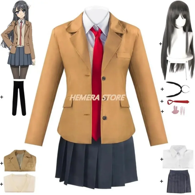 

Sakurajima Mai Rascal Does Not Dream Of Bunny Girl Senpai Аниме Косплей Костюм Парик Школа JK Униформа Хэллоуин Костюм Для Ролевых Игр