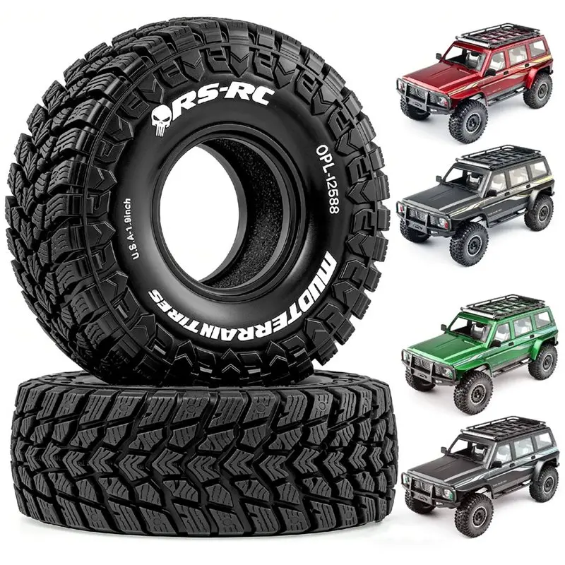 1.9'' 1/10 RC Crawler Mud-Terrain Tires 120x42mm 48.6mm ID Soft Rubber w/Foam Inserts Non-Slip Heavy-Duty 4pcs