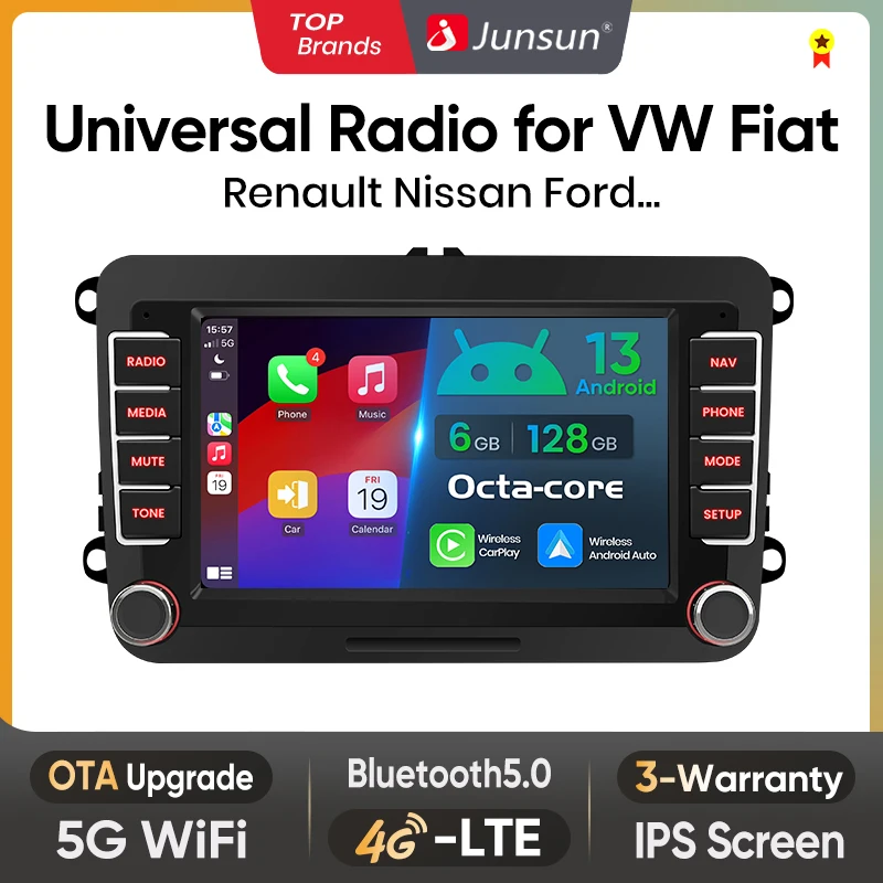 Junsun 7 "Wireless Carplay Android Auto Autoradio per VW Passat B6 B7 T5 Tiguan Touran GOLF 6 POLO Stereo GPS Lettore multimediale