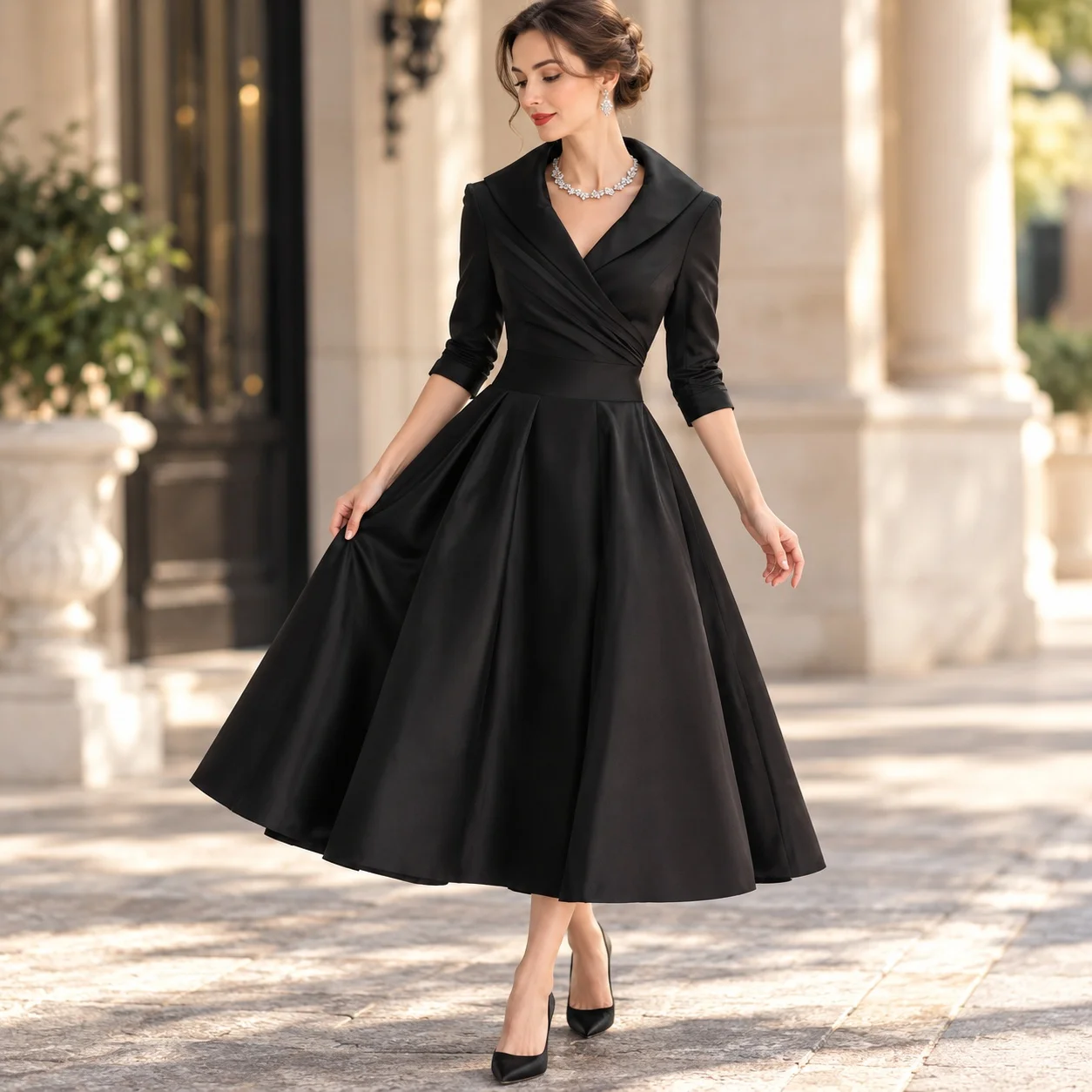 V Neck Slim Fit Dress Elegant with Colorblock Zipper Closure Mid Waist Regular Sleeve Maxi Length Spring Party Dress for Women