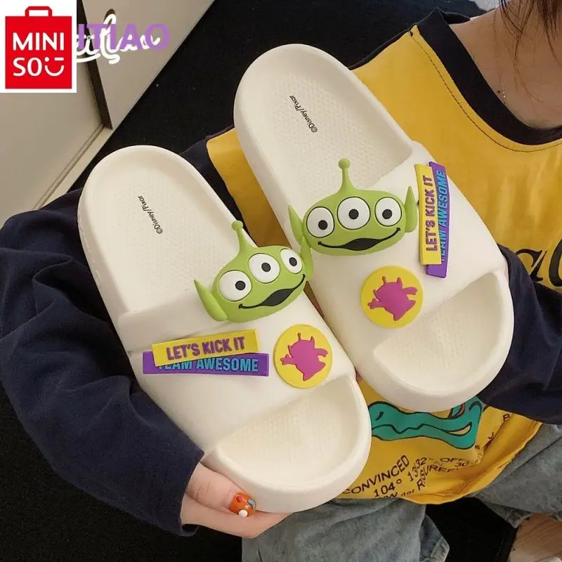 MINISO 2024 Summer Toy Story Three Eyed Boys and Girls Anti slip, Wear resistant, Comfortable and Breathable Student Slippers