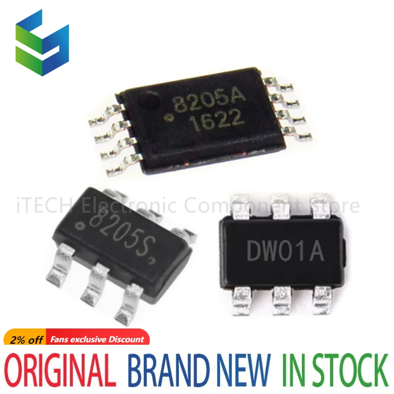 

10 шт., DW01 DW01A DW02A DW03D DW06D DW07D 8205A 8205S FS8205A SOT23-5/6tssop8 SMD, литий-ионная/полимерная батарея, защита IC