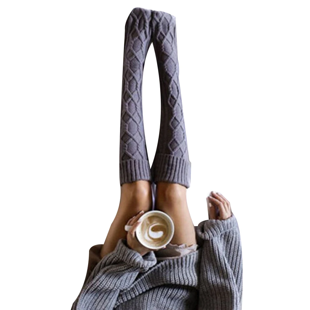 

Женские вязаные длинные сапоги в клетку, носки, зимние леггинсы до бедра для девочек