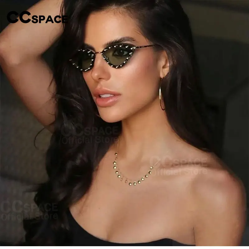 55554 نظارات شمسية فاخرة بدون إطار للنساء نظارات شمسية مرصعة بالألماس على شكل مثلث نظارات أنيقة للعلامة التجارية للمصمم Uv400 #3