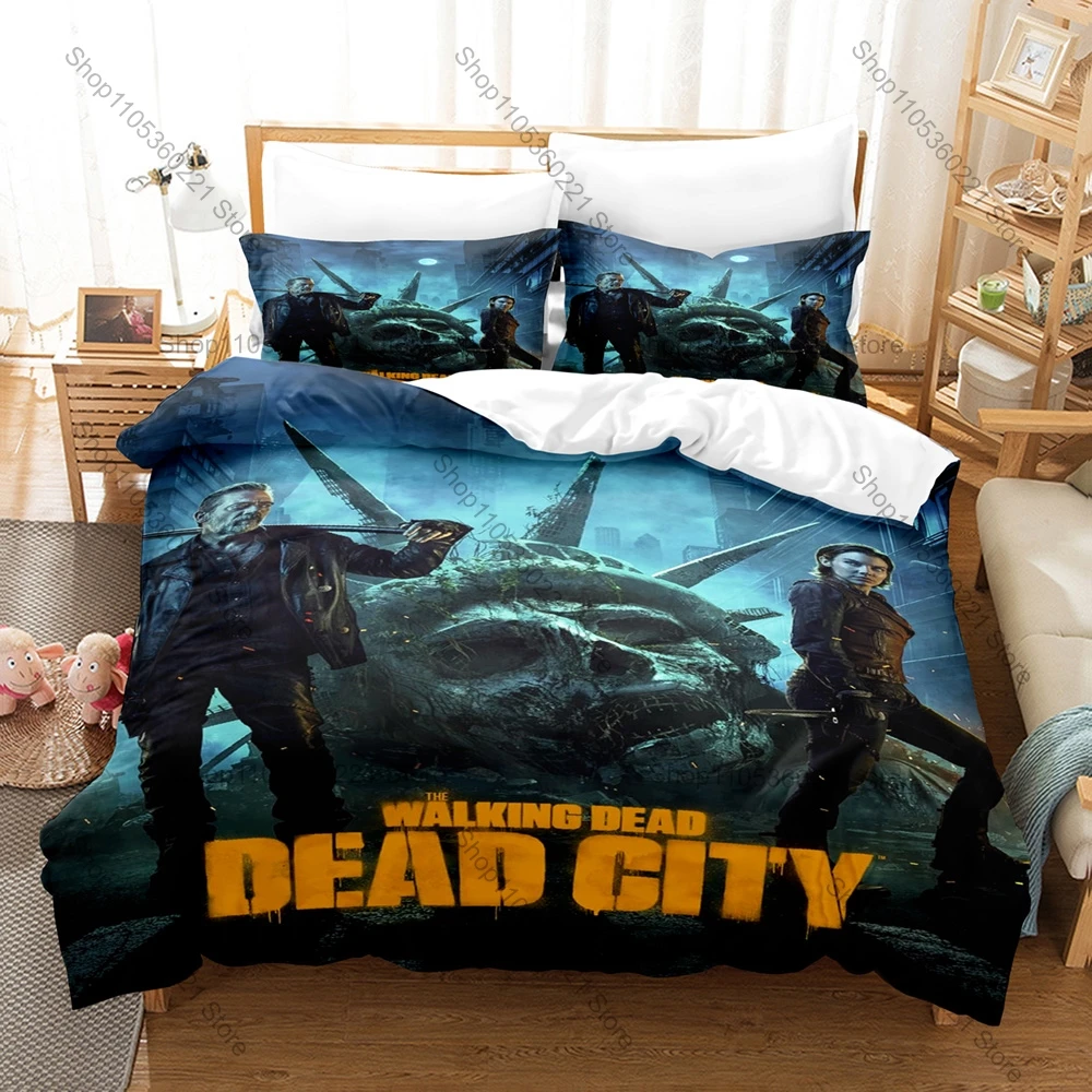 Cool Classic Series The Walking Dead 3 Pieces Cotton Bedding Set Printed Duvet Cover With Two Pillowcases For Adult Horror Fans