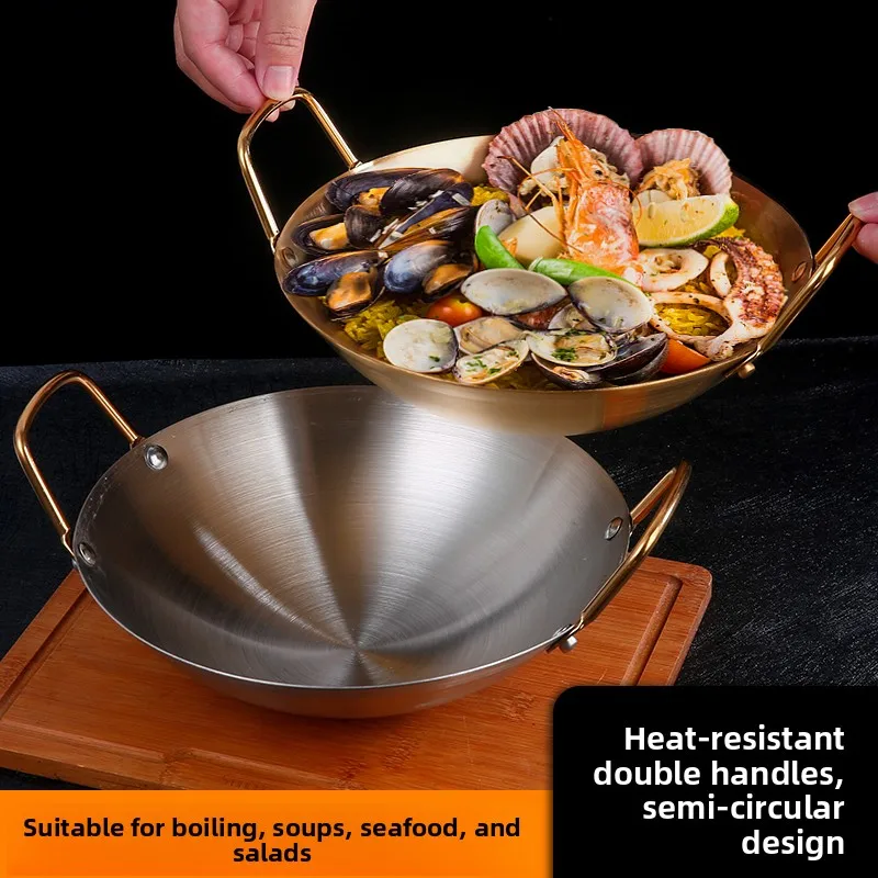 

Stainl Steel Deep Bowl Anti-Scalding Double Ear Noodle Soup Bowl Salad Bowl Boiled Beef Soup Basin Large Size Creative