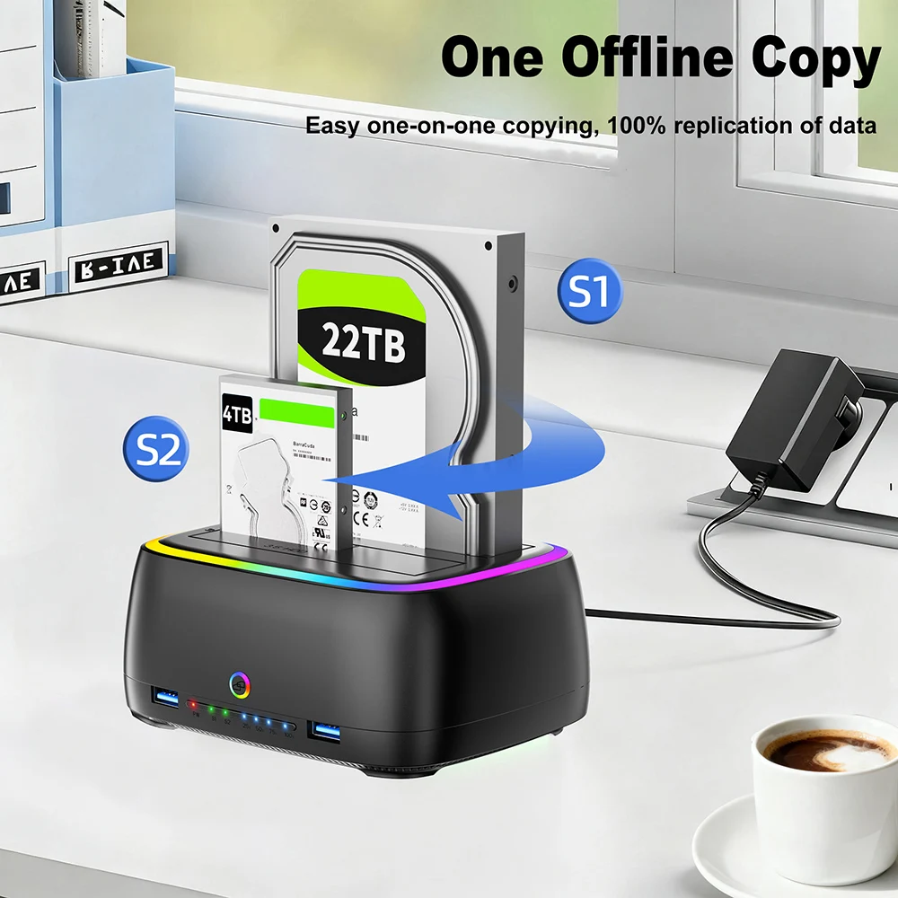 Док-станция для жесткого диска 5 Гбит/с, адаптер SATA-USB3.0 для 2,5 3,5 SSD RGB с эффектом подсветки, док-станция для жесткого диска, док-станция для жесткого диска