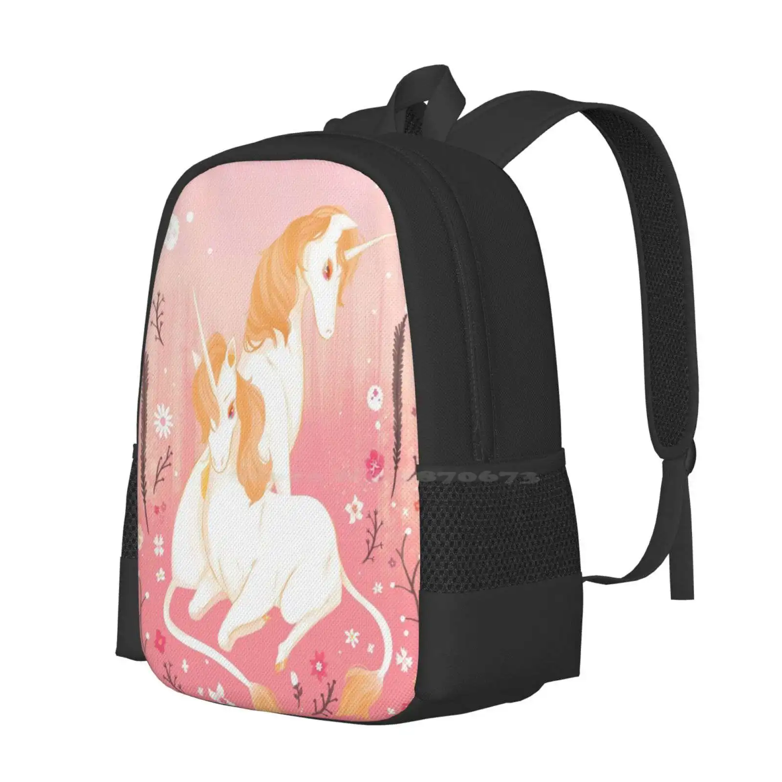 Unicorn Paradise Large Capacity School Backpack Laptop Bags Unicorn Pink Flowers Cute Painted