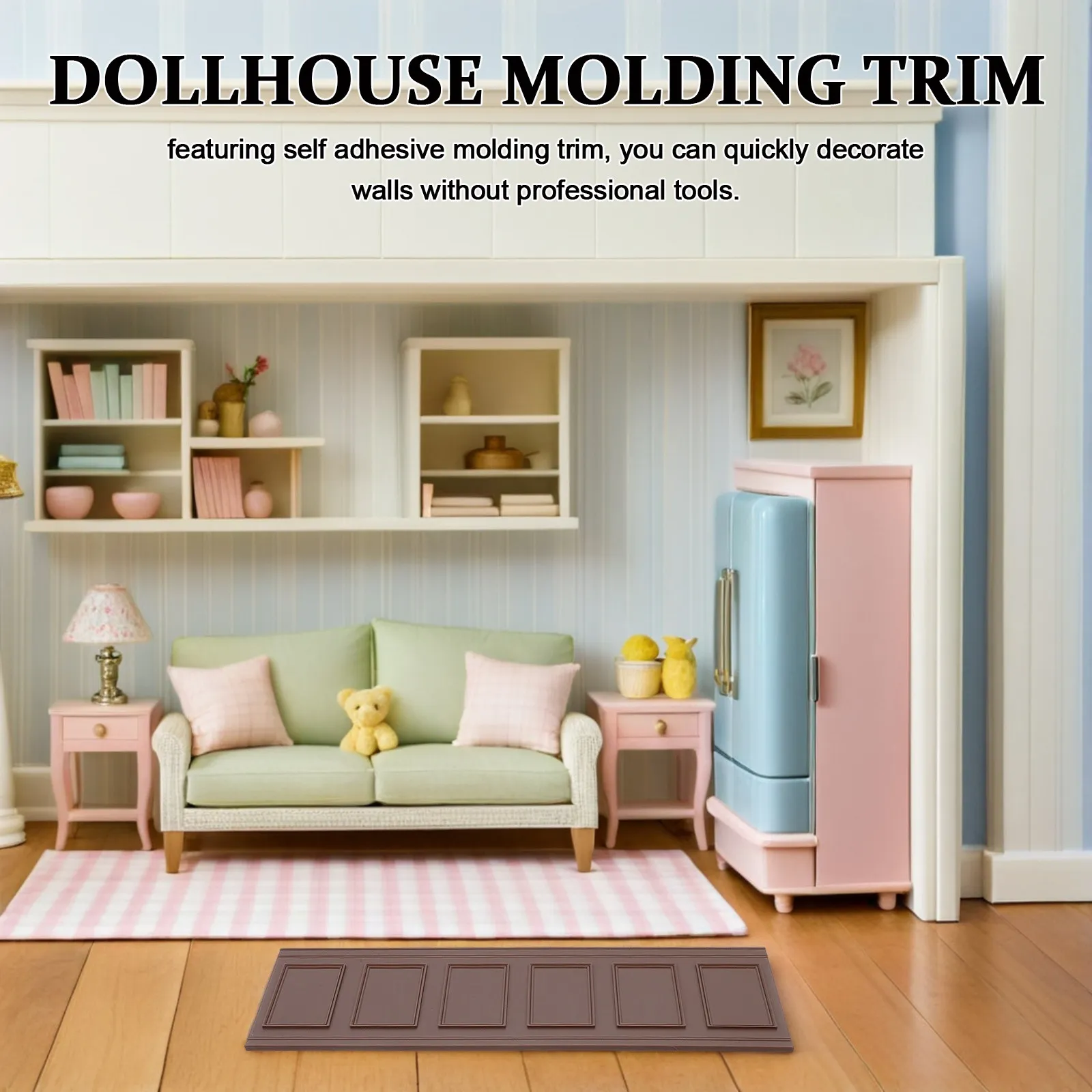 

Dollhouse Wall Panels Decorative Skirting Board Trim Easy Install Peel and Stick Molding for Miniature House Furnishing Accents
