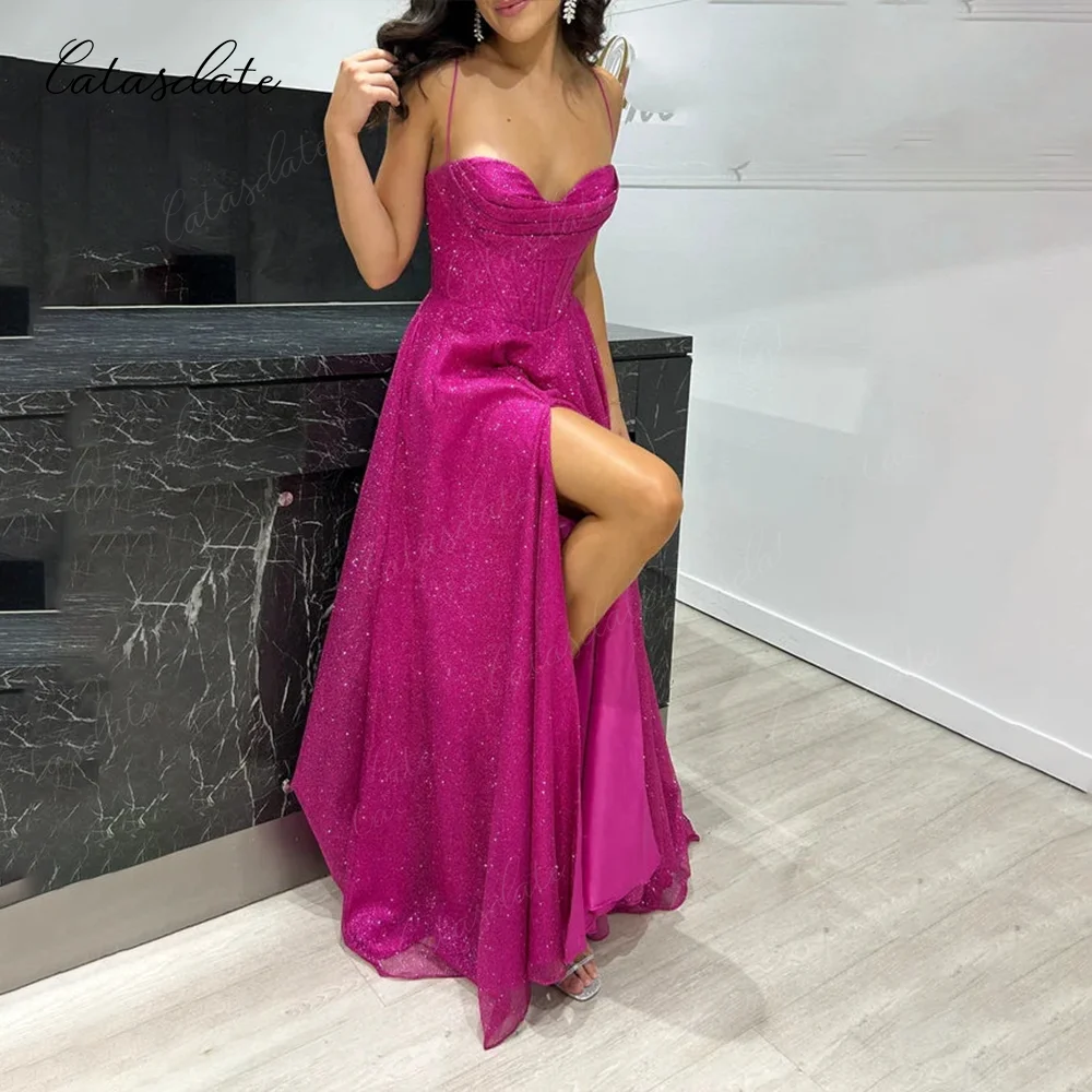 

Catasdate Glitter Evening Dress Shiny Party Dress Lace Up Ceremony Dress for Women Formal Occasion vestido de gala Customized